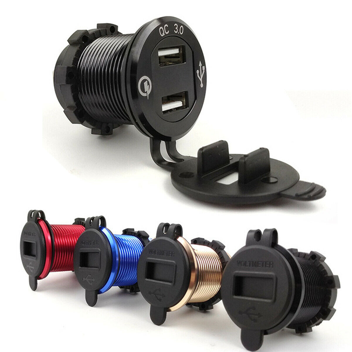 4.2A Metal QC3.0 Motorcycle 2 USB Cigarette Lighter LED Digital Display For BMW