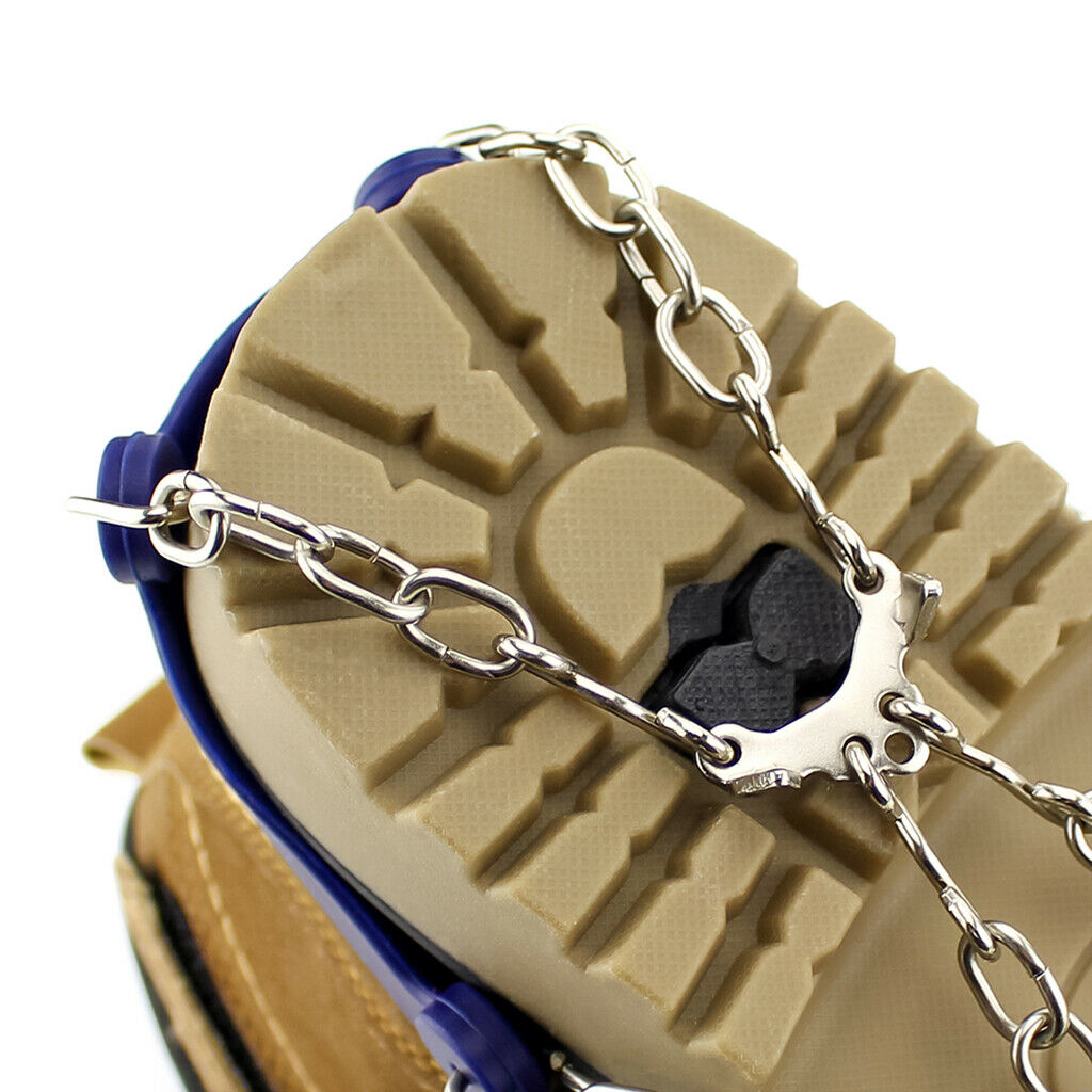 10 Teeth Ice Crampons Simple Traction Winter Ice Grips Footwear Chain Blue_L