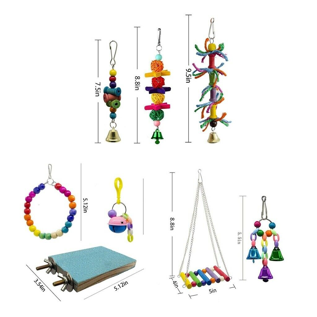 8 Pieces Perfect Hanging Chew Toys, Colorful Parrot Chewing Toys with A Bell
