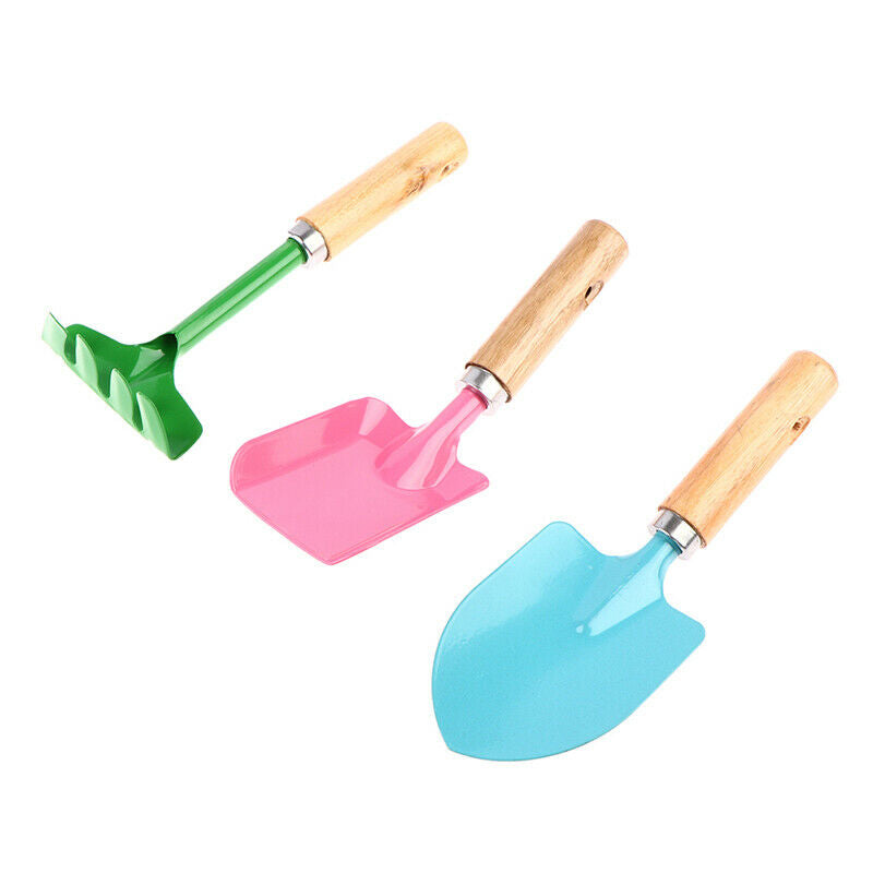 3Pcs/bag Candy Color Garden Tools Mini Trowel Rake Shovel with Wooden Handle KX