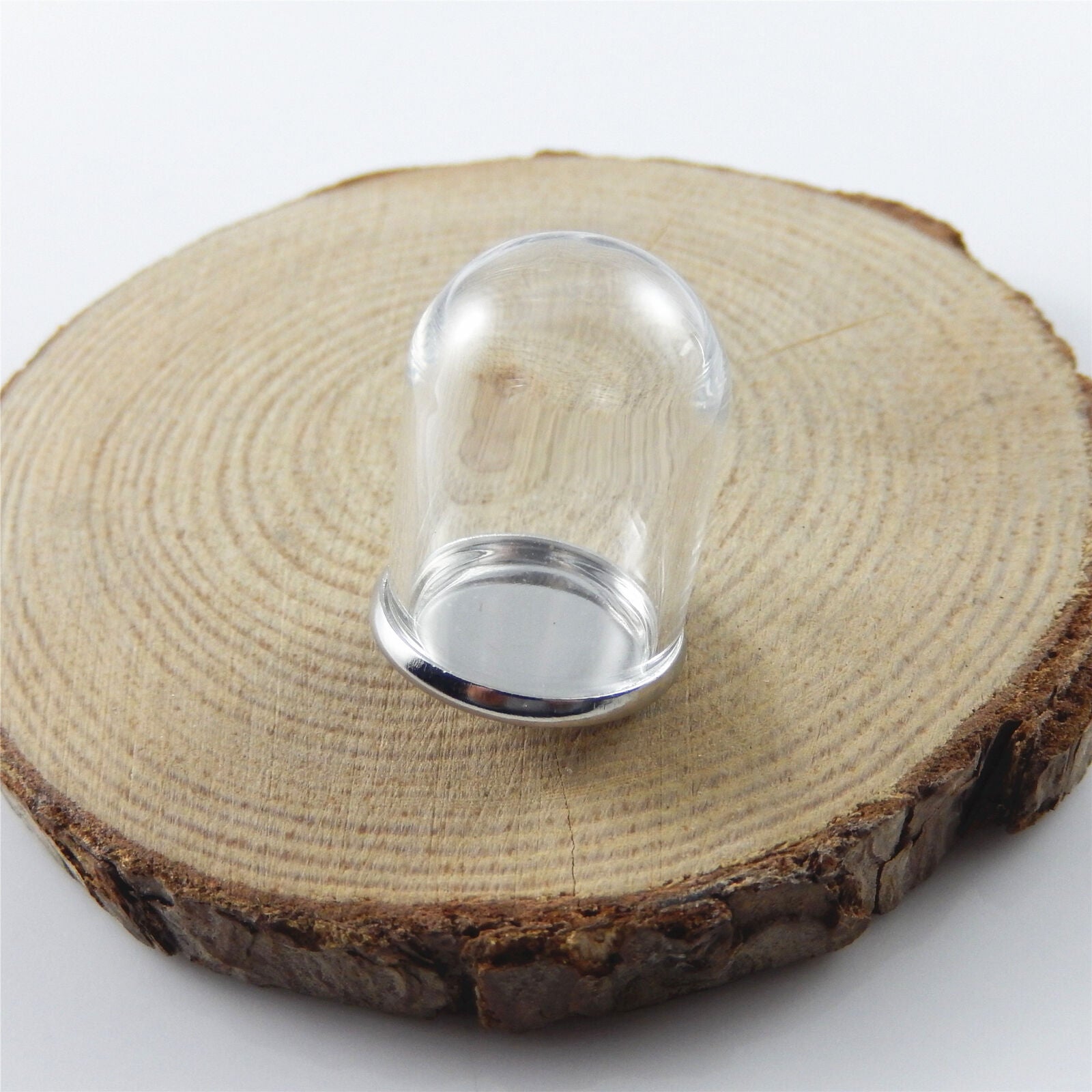 8 sets Clear Glass Cylinder Dome w/ Metal Cameo Base Pendant Findings 29x20mm