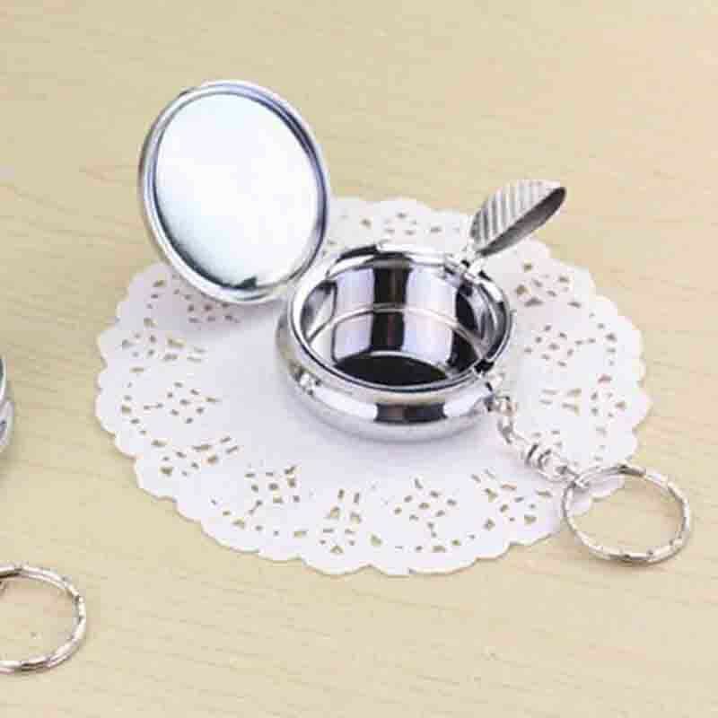 Portable Pocket Ashtray Mini Stainless Steel Chain Ashtray with Key Chain HN US