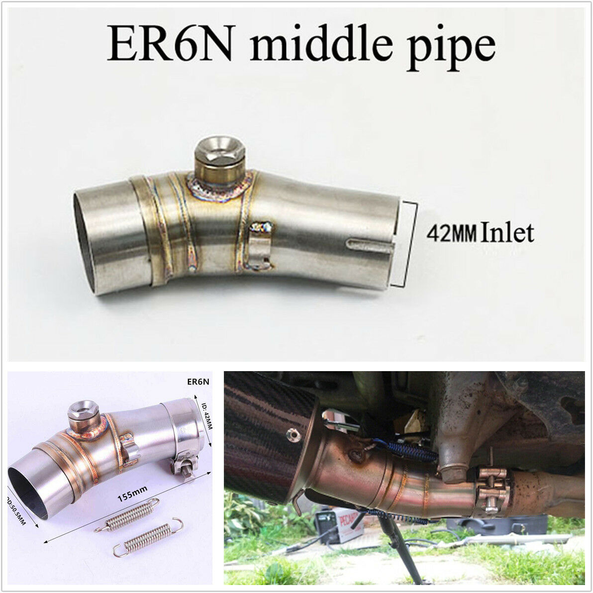 For Kawasaki ER6N Motorcycle Exhaust Mid Muffler Link Tube Middle Connect Pipe