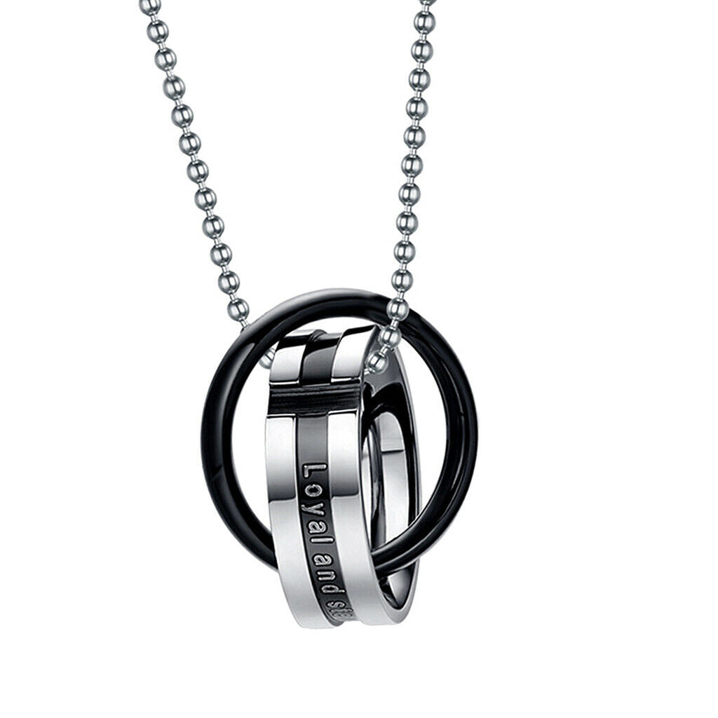 2 Pieces 316L Stainless Steel His Hers Double Ring Pendant Necklace Jewelry