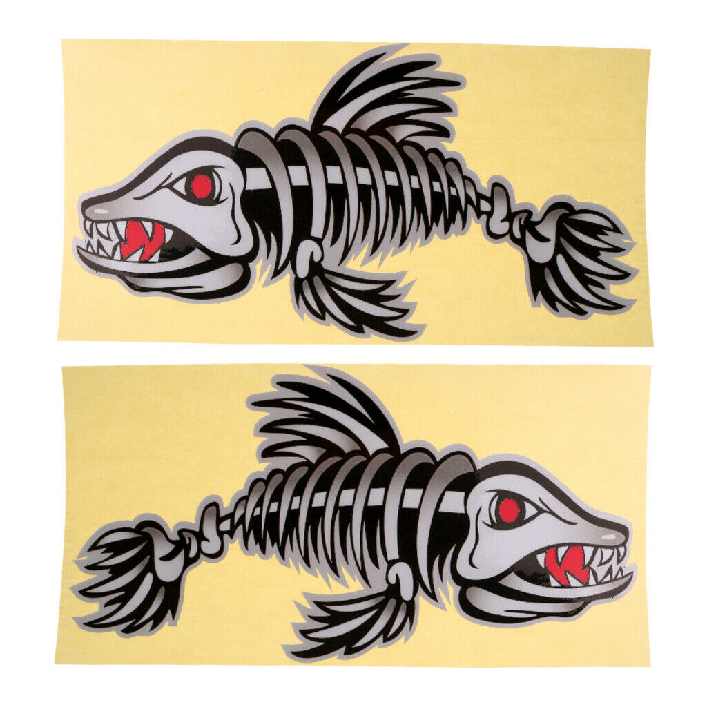 2 Pieces Large Skeleton Fish Bone Stickers Kayak Boat Car Decals 295x 168mm