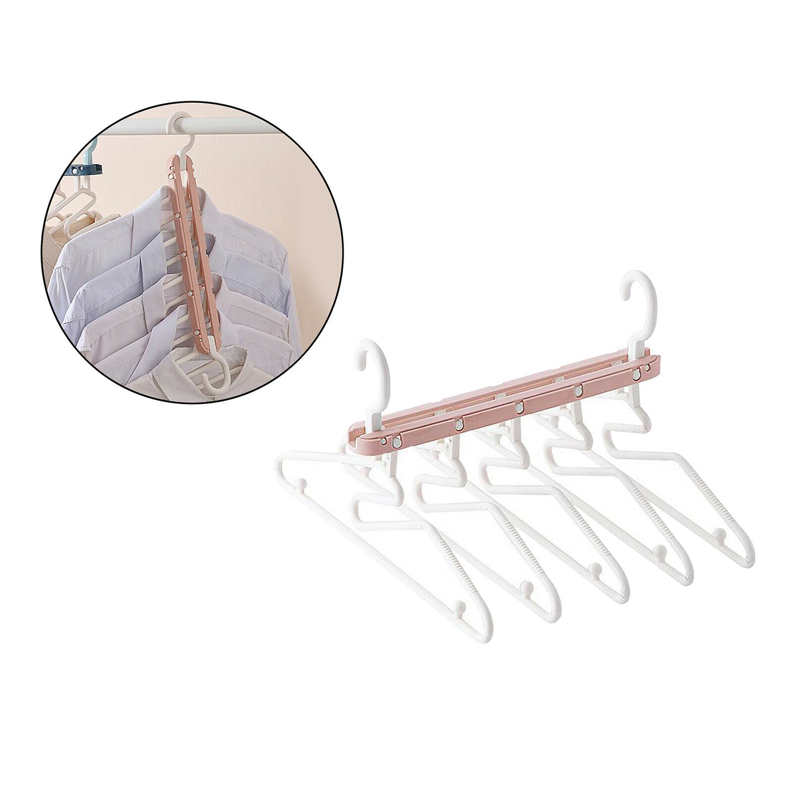 Clothes Hanger Storage Multilayer Folding Retractable Wardrobe Rack Pink