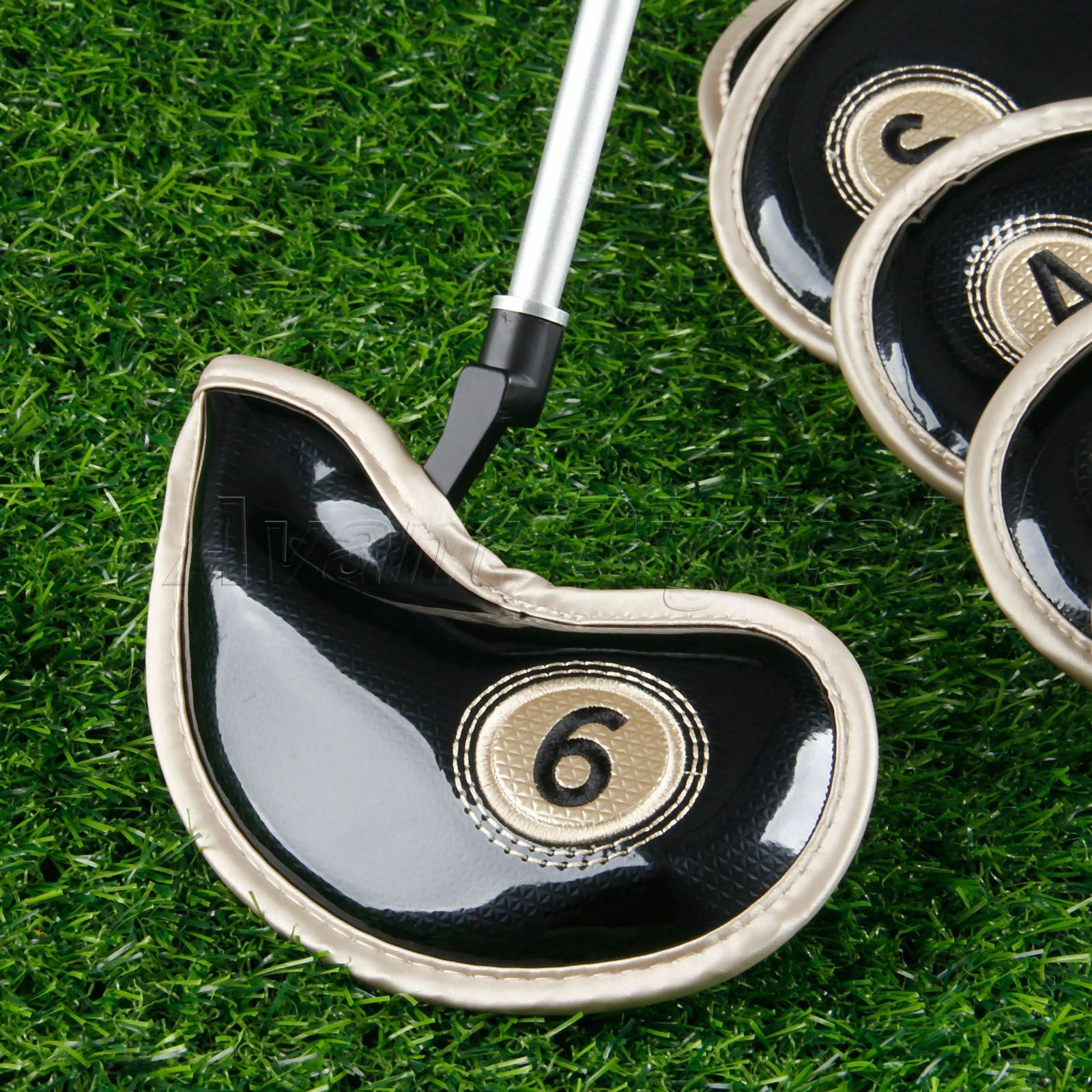 10 Pcs Sports Black Golf Iron Head Covers Smooth Surface PU Leather Water-proof