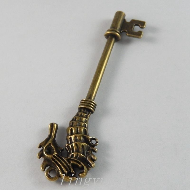 5 pcs Antiqued Bronze Hippocampus Key Shaped Charms Pendant Alloy Crafts