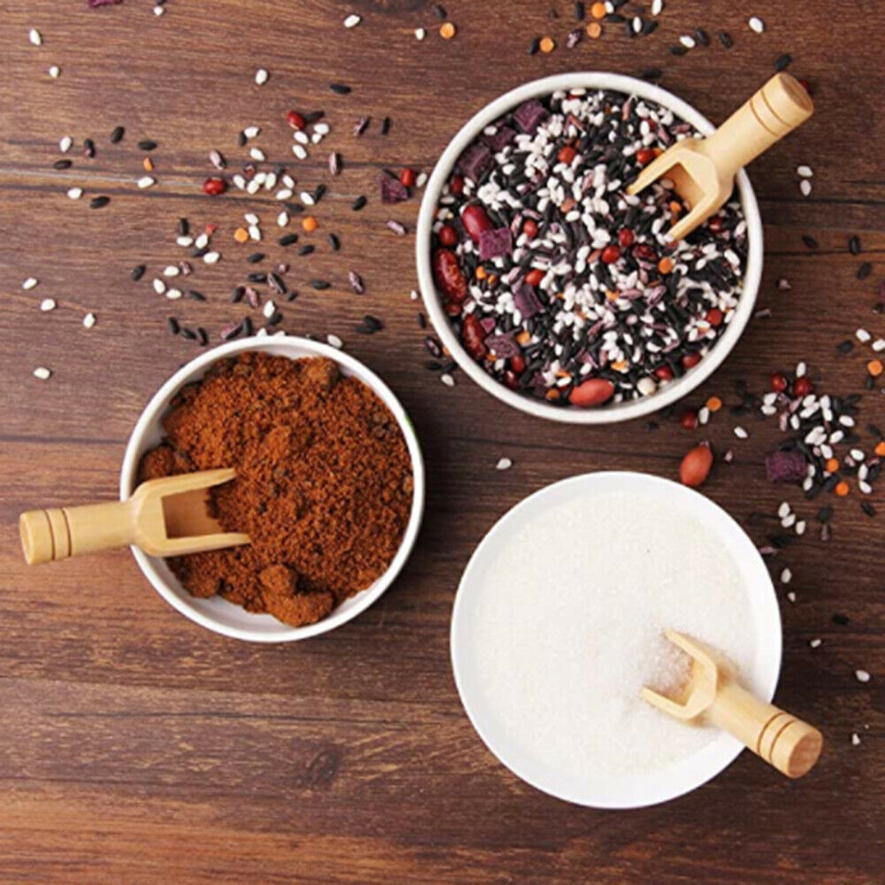 3Pcs Wooden Spoon Rice Spice Salt Sugar Flour Scoops Kitchen Cooking Baking Tool