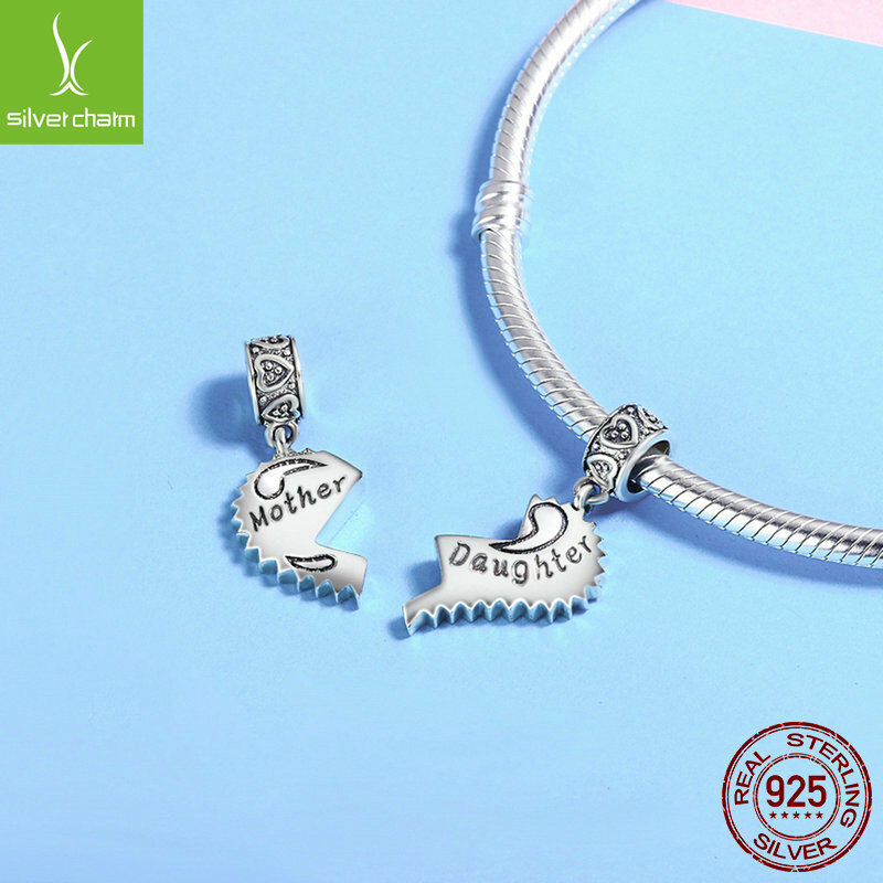 Real 925 Sterling Mother and Daughter Love Forever Hanging Beads Charm fit Chain