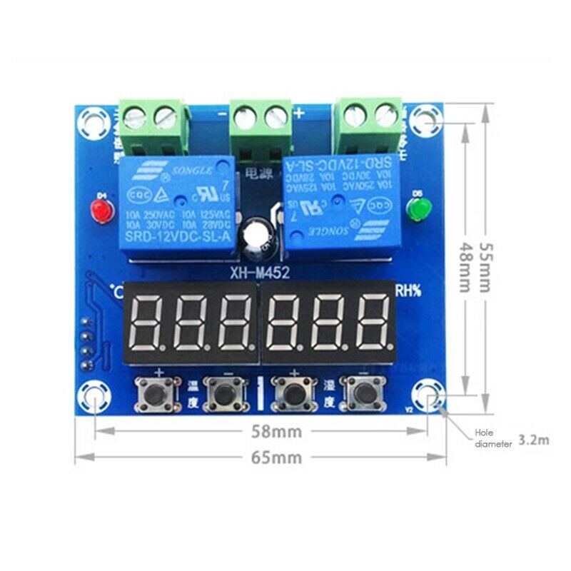 XH-M452 Temperature and Humidity Control Module Digital Display Dual Output, AT7