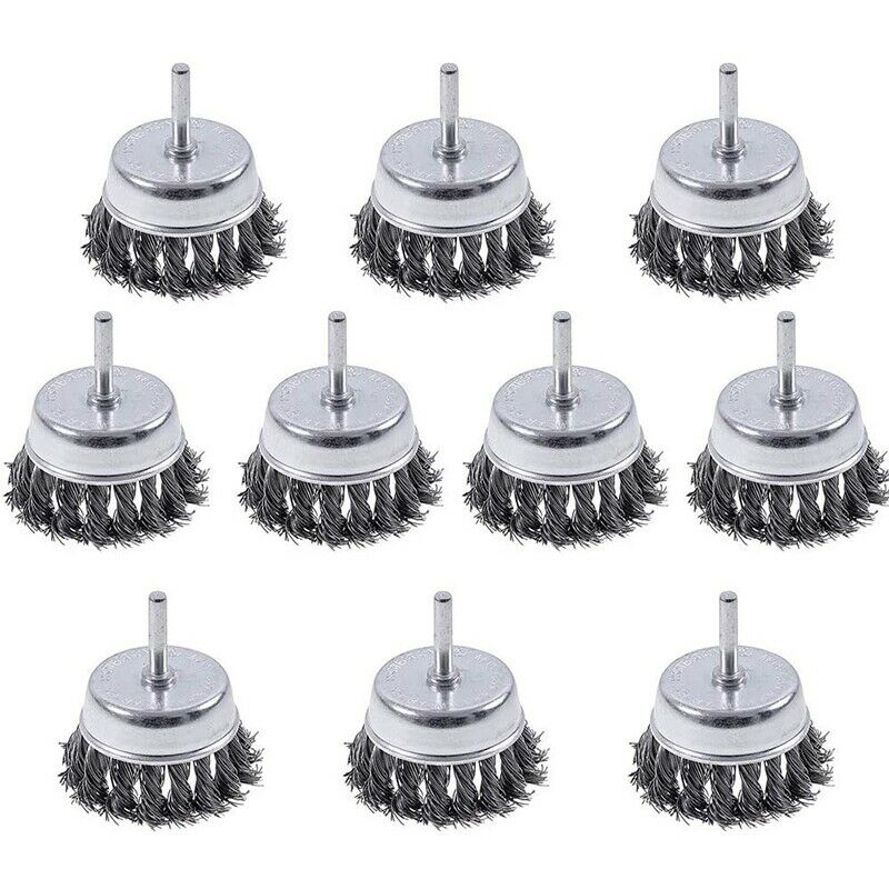 10 Pack Kted Wire Cup Brush with 1/4-Inch RoundShank, 3 Inch Wire Drill Brush N5