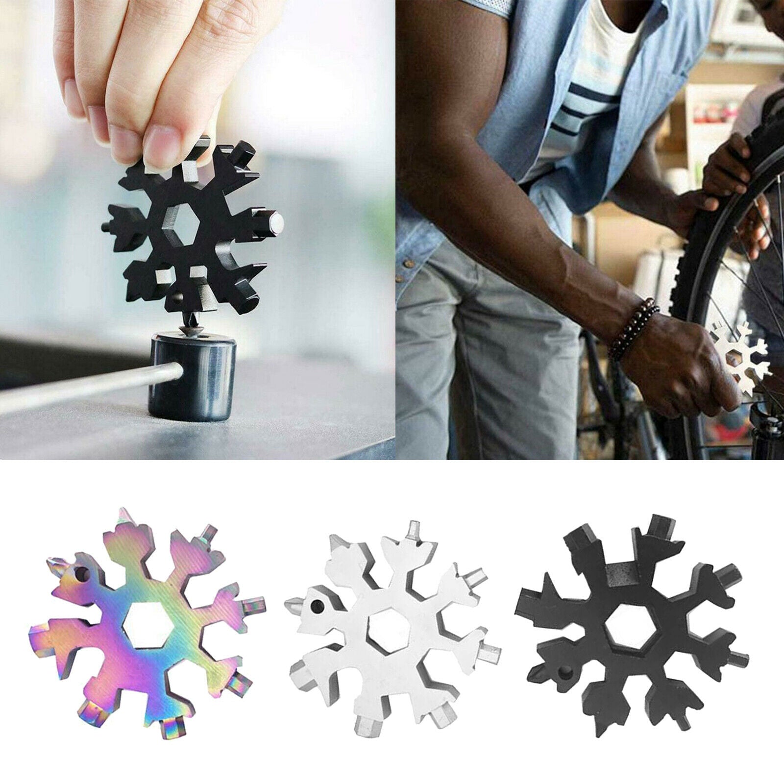 3-Piece 18-in-1 Hex Keychain with Snowflake