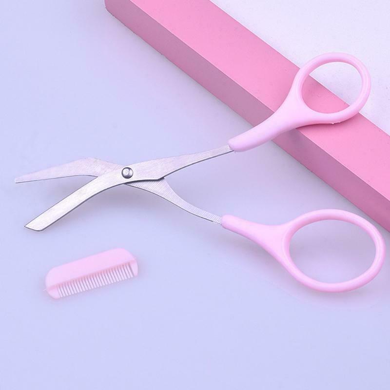 Stainless Steel Eyebrow Scissors with Comb Curved Trimmer Grooming Beauty Tools