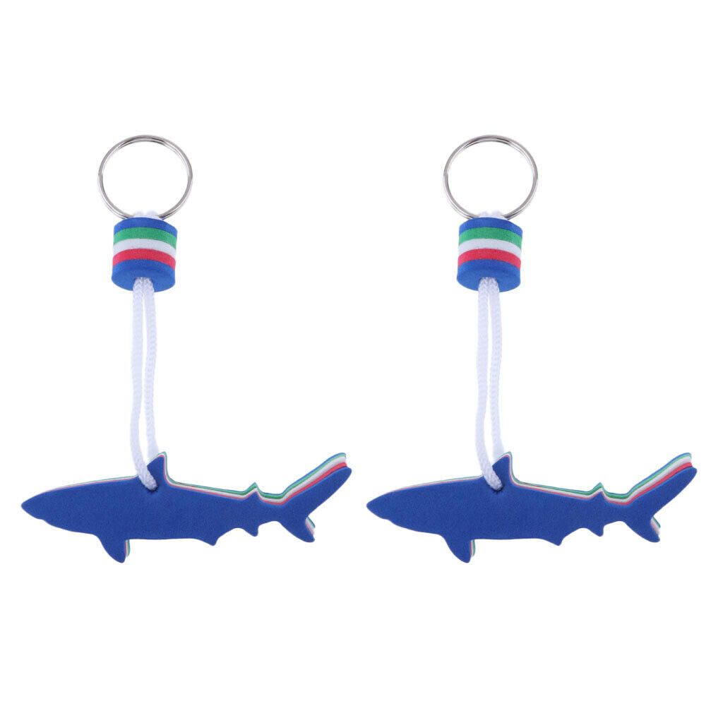 2Pcs Blue Shark EVA Foam Floating Keychain Water Beach Sports Keyring Holder
