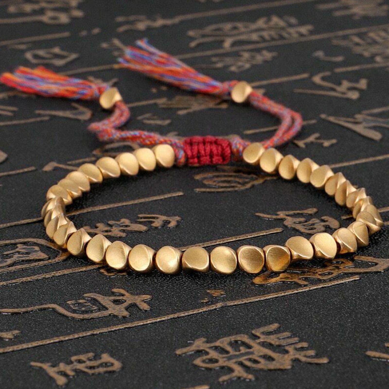Handmade Tibetan Buddhist Braided Cotton Copper Beads Red Lucky Rope Bracelet