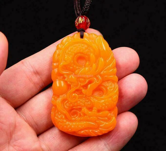 Yellow Jade Dragon Pendant Women Men Natural Necklace Amulet Lucky Jewellery