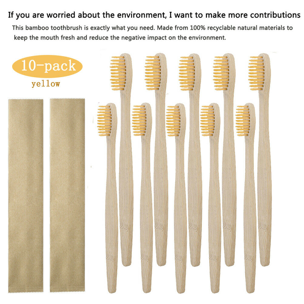Natural Bamboo Toothbrush BPA Free Color Bristles Pack of 10 Organic Labs