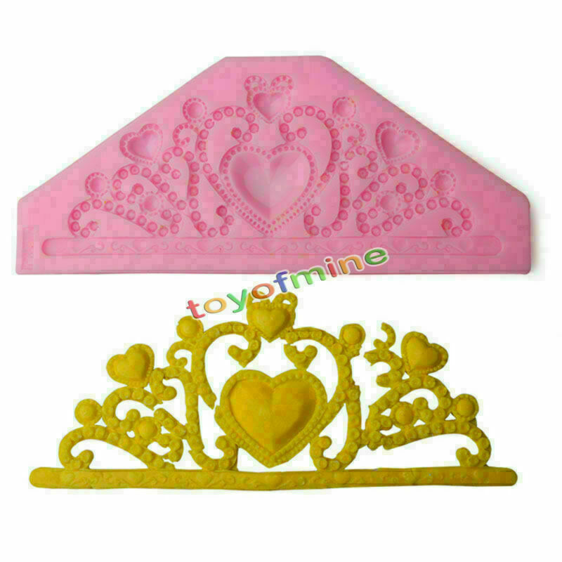 Lace Crown Jewelry Heart Silicone Mould Fondant Bake Cake Decorating Icing Mold