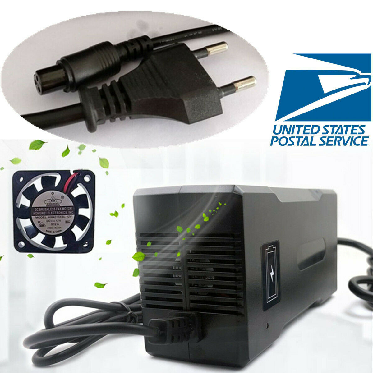 54.6V 4A Smart Lithium Battery Charger Electric With Cooling Fan EU Plug