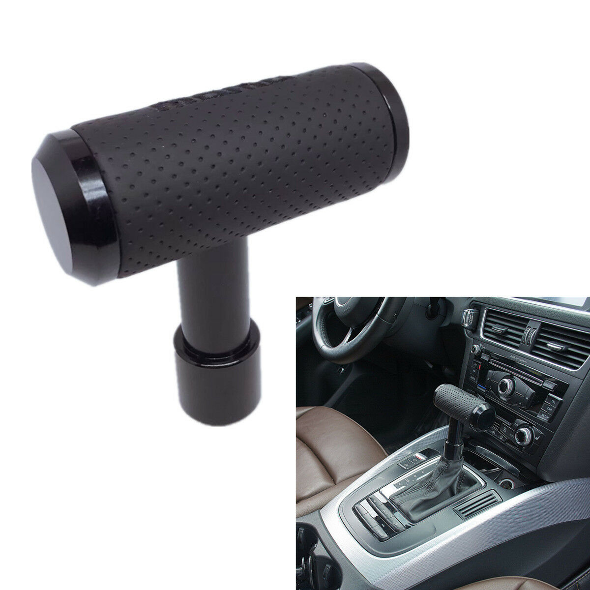 Black Aircraft Rod Aluminum &Leather Shift Knob For Automatic & Manual Gear Car
