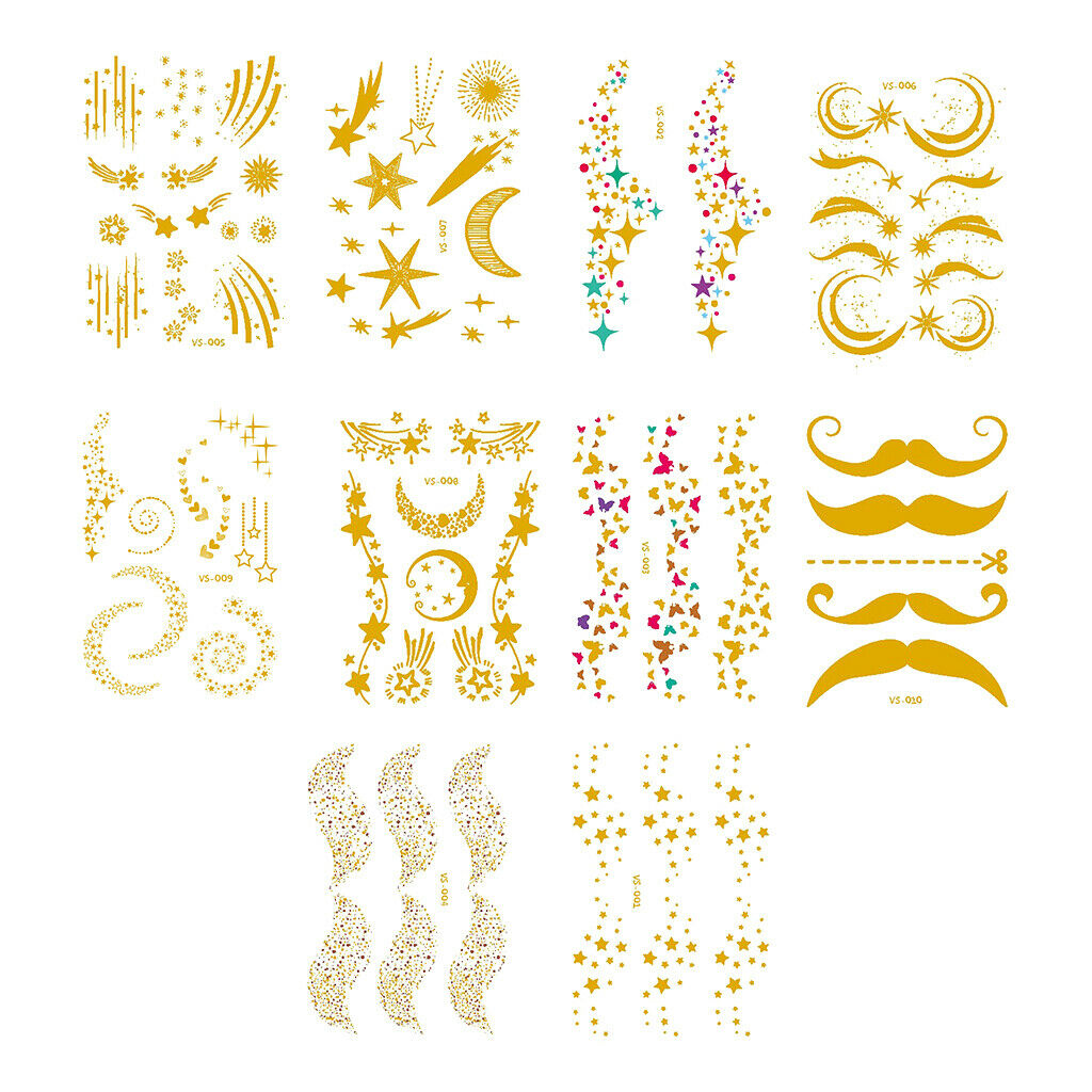 10x Tattoo Stickers Plants Star Moon Decals for Face Cheek Arms Wrist Back