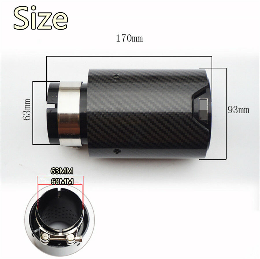 2.5'' in-3.5'' out Universal Car Real Carbon Fiber Exhaust End Tips Glossy Black