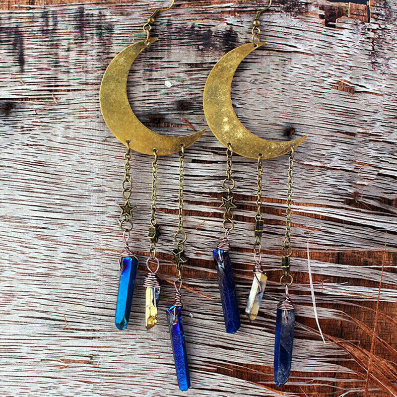 Large Moon Earrings Plated Dangly Drop Crescent Moon Celestial Gifts JewelryBDA