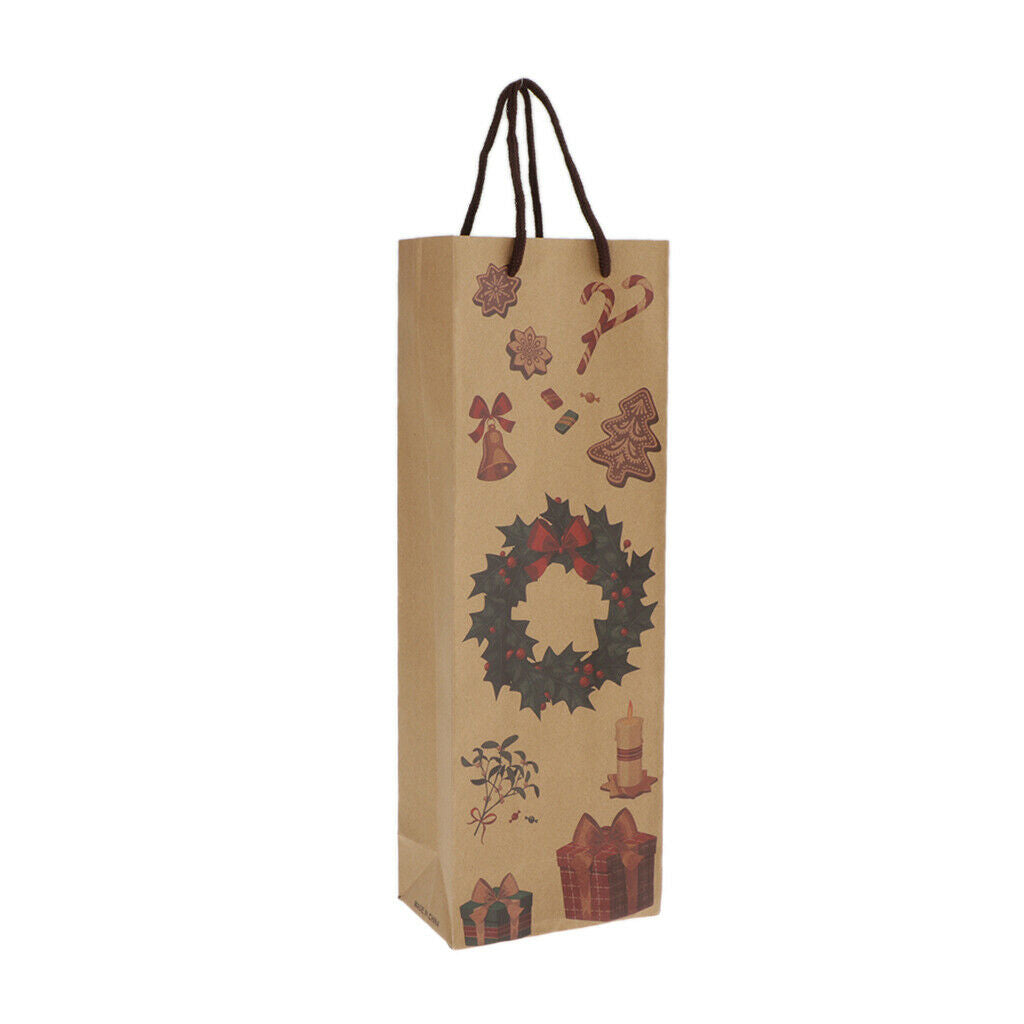 6 Pieces   Red Wine Kraft Paper Bags Gift Bags with Handles Wreath