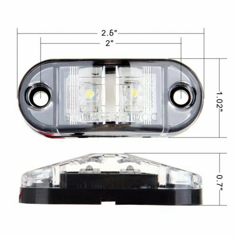 Pair 2.6" Clearance White Oval Led Lamp 2 Diode Trailer Truck Side Marker Light