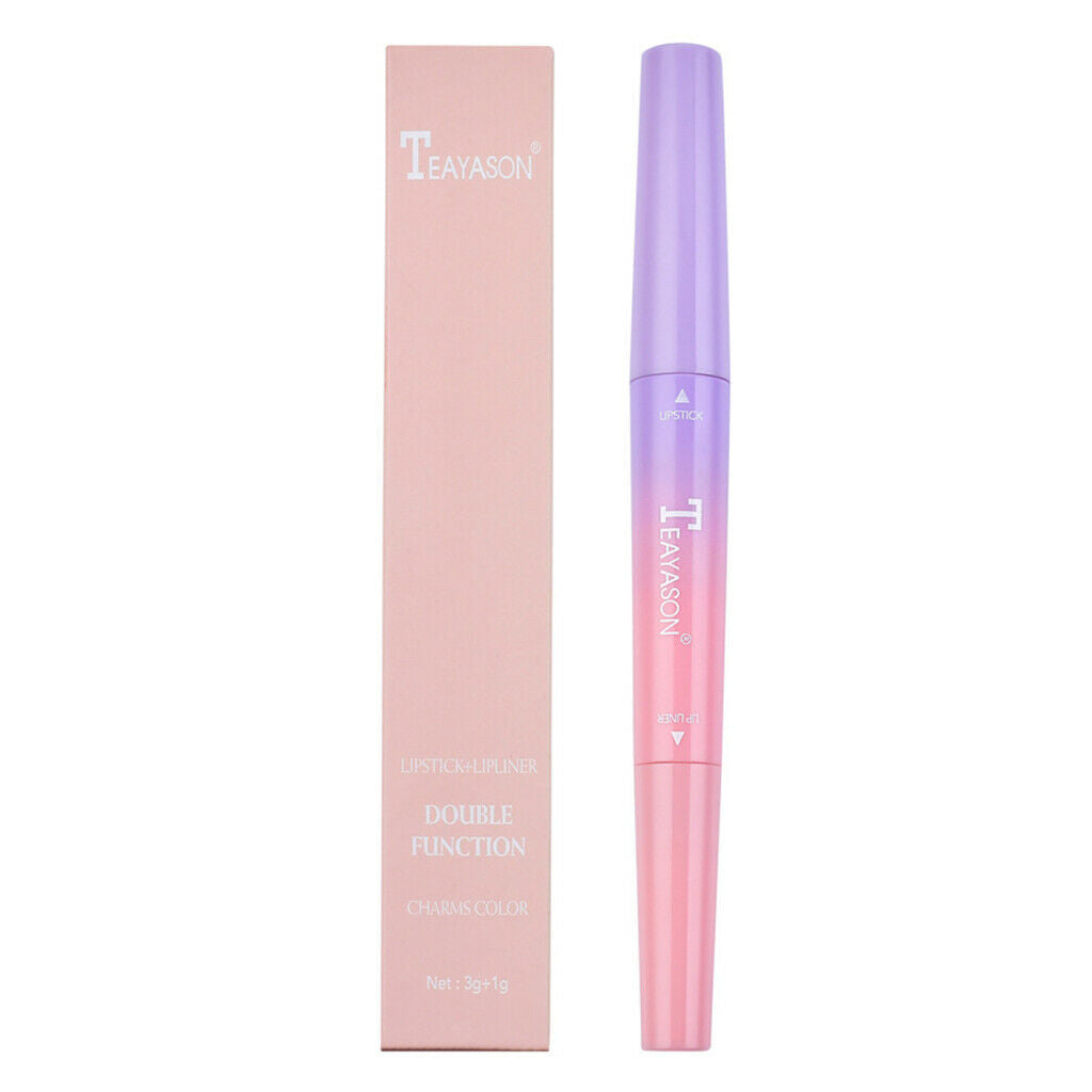 Double Head Lip Liner Waterproof Matte Longlasting Lipliner Pen Peach Pink