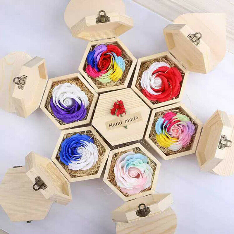 Wooden Retro Jewelry Box Desktop Natural Wood Clamshell Storage Hand Deco.l8