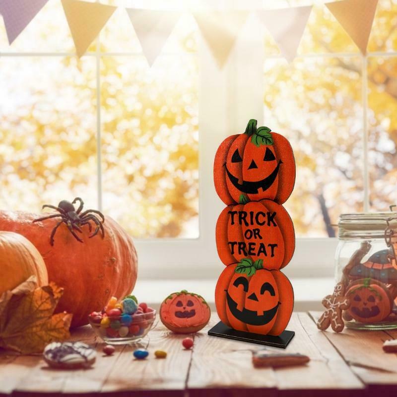 Halloween 3 Pumpkins "Trick or Treat" Wooden Desktop Ornaments Creative Decor