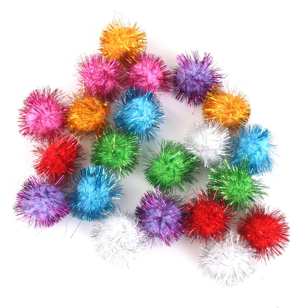 21pcs Glitter Tinsel Pompom Balls Sparkly Pom Pom Balls Cat Toys Crafts DIY