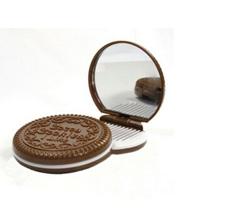 Reliable Mini Pocket Chocolate Cookie Compact Mirror + Comb Make Up Mirror.l8