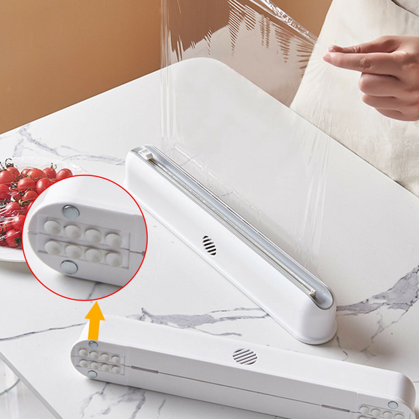 Food Wrap Dispenser Refillable Film Baking Cutter with Suction Cup BPA Free