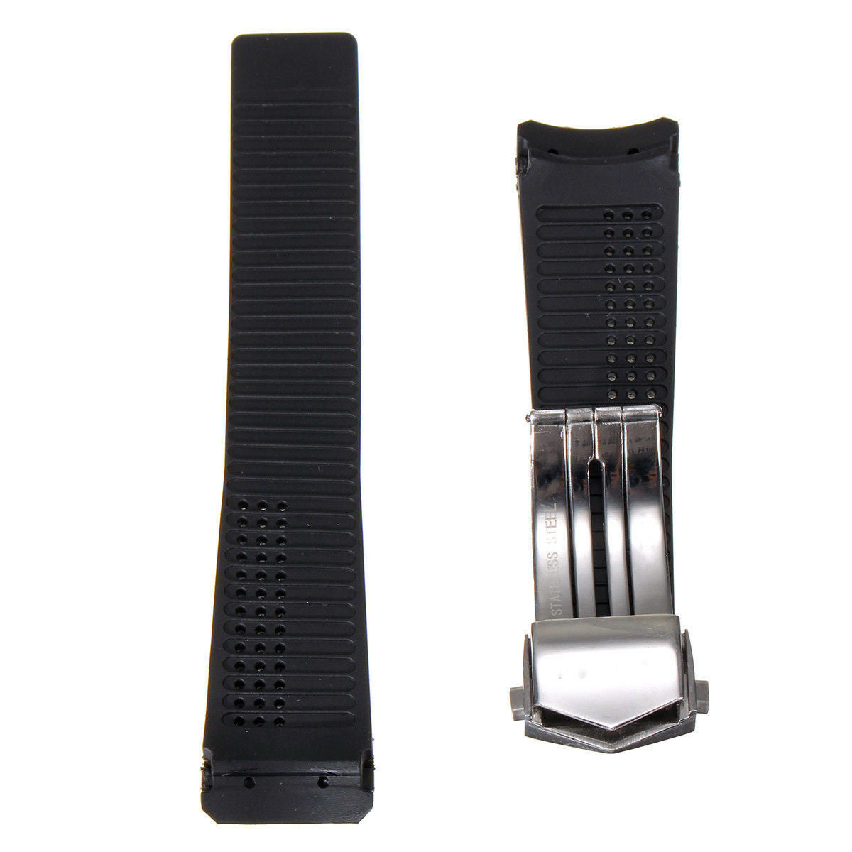 22mm Black Silicone Rubber Band Strap For TagHeuer Carrera With Buckle