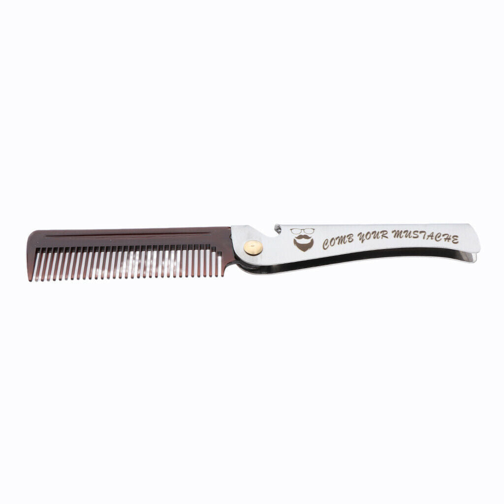 Pocket Stainless Steel Folding Mustache Grooming Comb Hair Styling Comb Brown