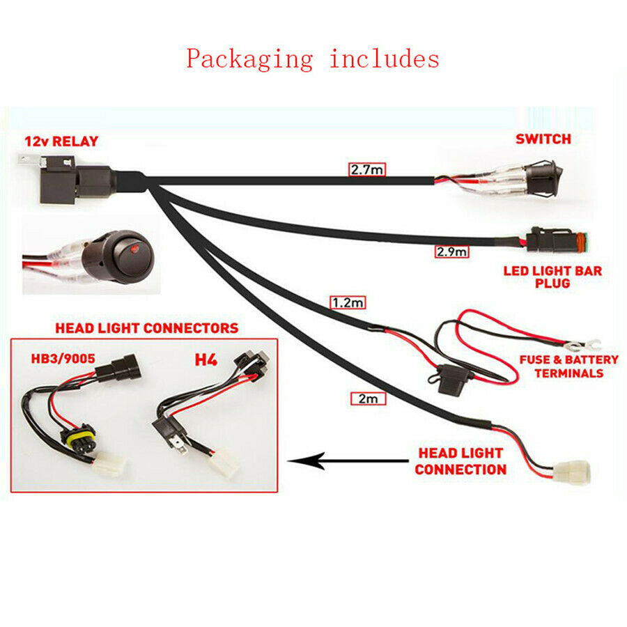 Wiring Harness LED Light Bar  9005/H4 High Beam Driving Light Quickly Turn 12V