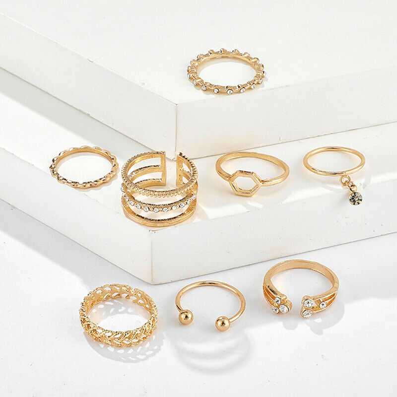 8pcs/set Bohemian Geometric Rings Crystal Stone Opening Rings Women Jewel.l8