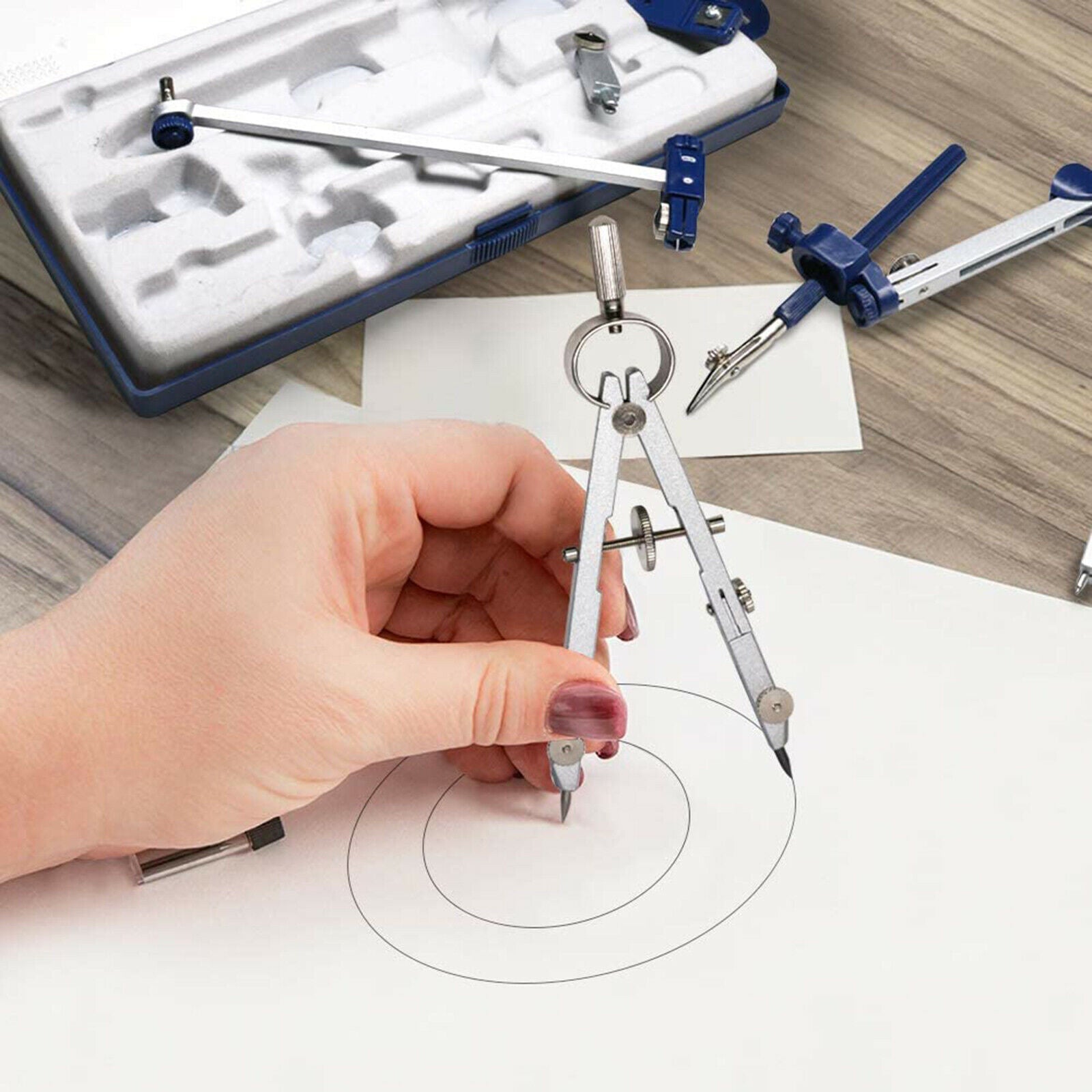 7x Metal Drawing Compass Kit with Storage Box Circle Drafting Stationery