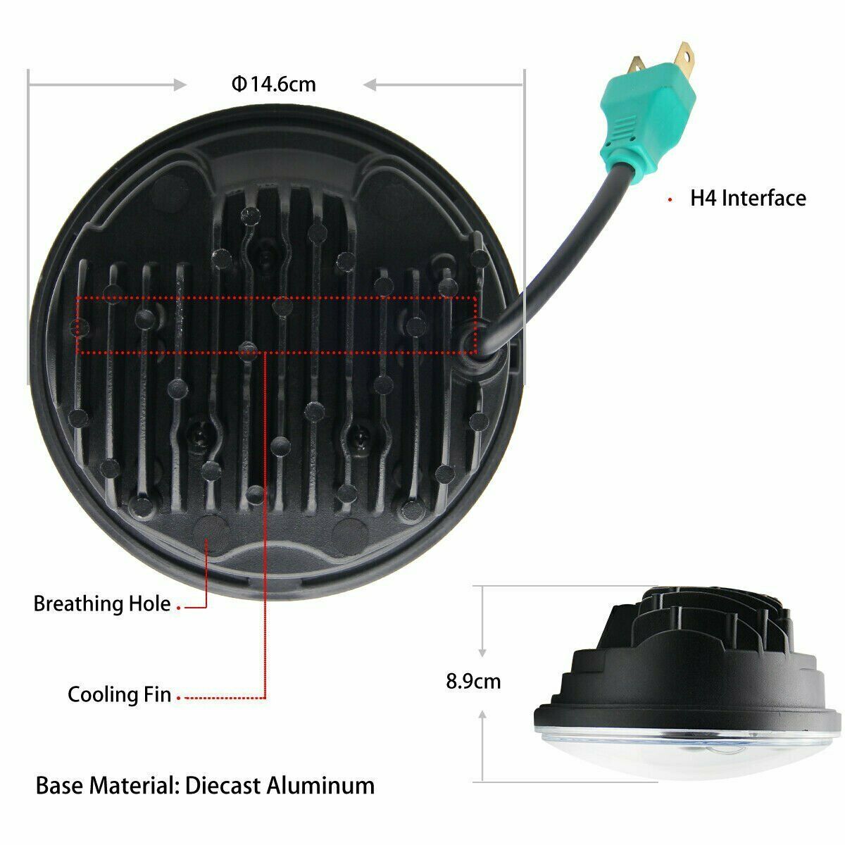 Brightest 5-3/4" 5.75" inch LED Projector Headlight DRL for Motorcycle Motor