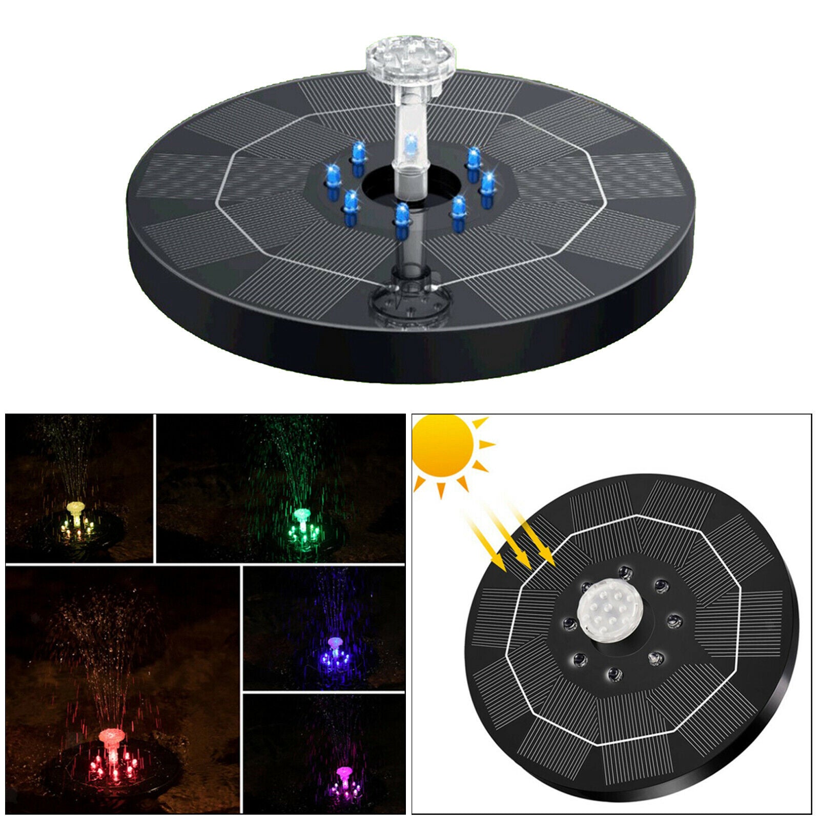 Outdoor Solar Powered Fountain Water Pump with 6 Nozzles for Pond Plants