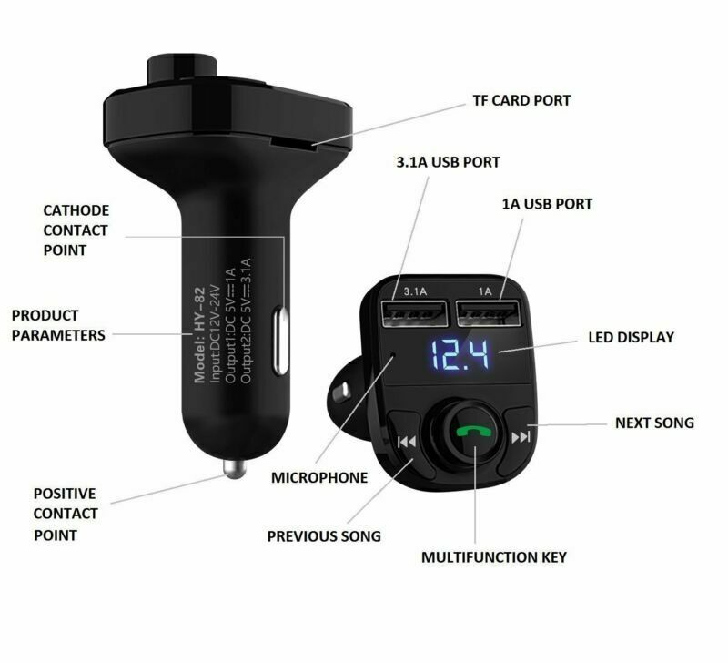 Dual USB Port Handsfree Car Charger Bluetooth FM Transmitter Auto Music adapter