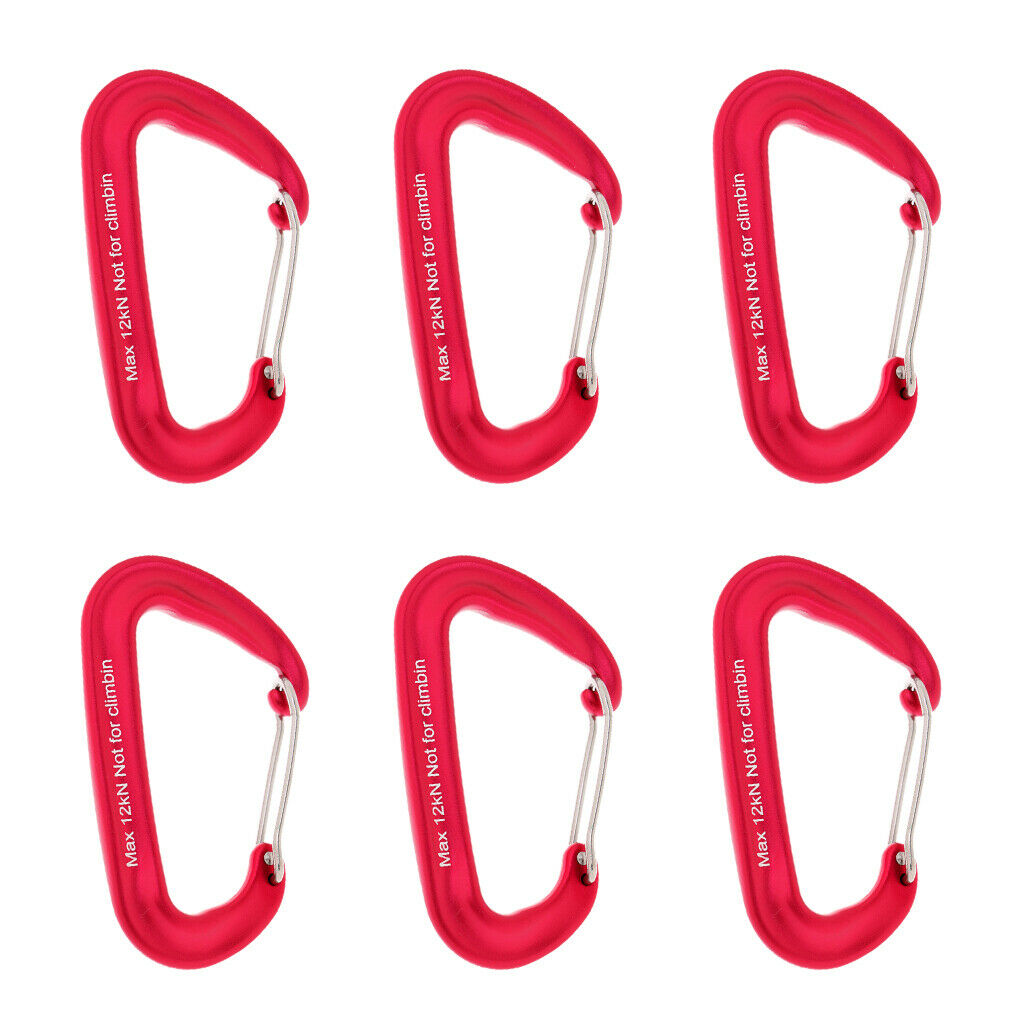 6 Pieces 12KN Aluminum Wire Gate Carabiner for Hammock Camping Hiking Red