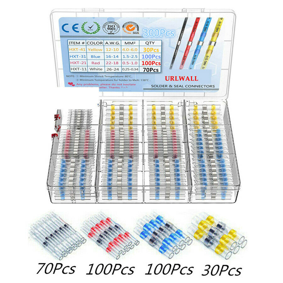 300pcs Dual Wal Solder Seal Heat Shrink Wire Pipe 4 Color Size Waterproof