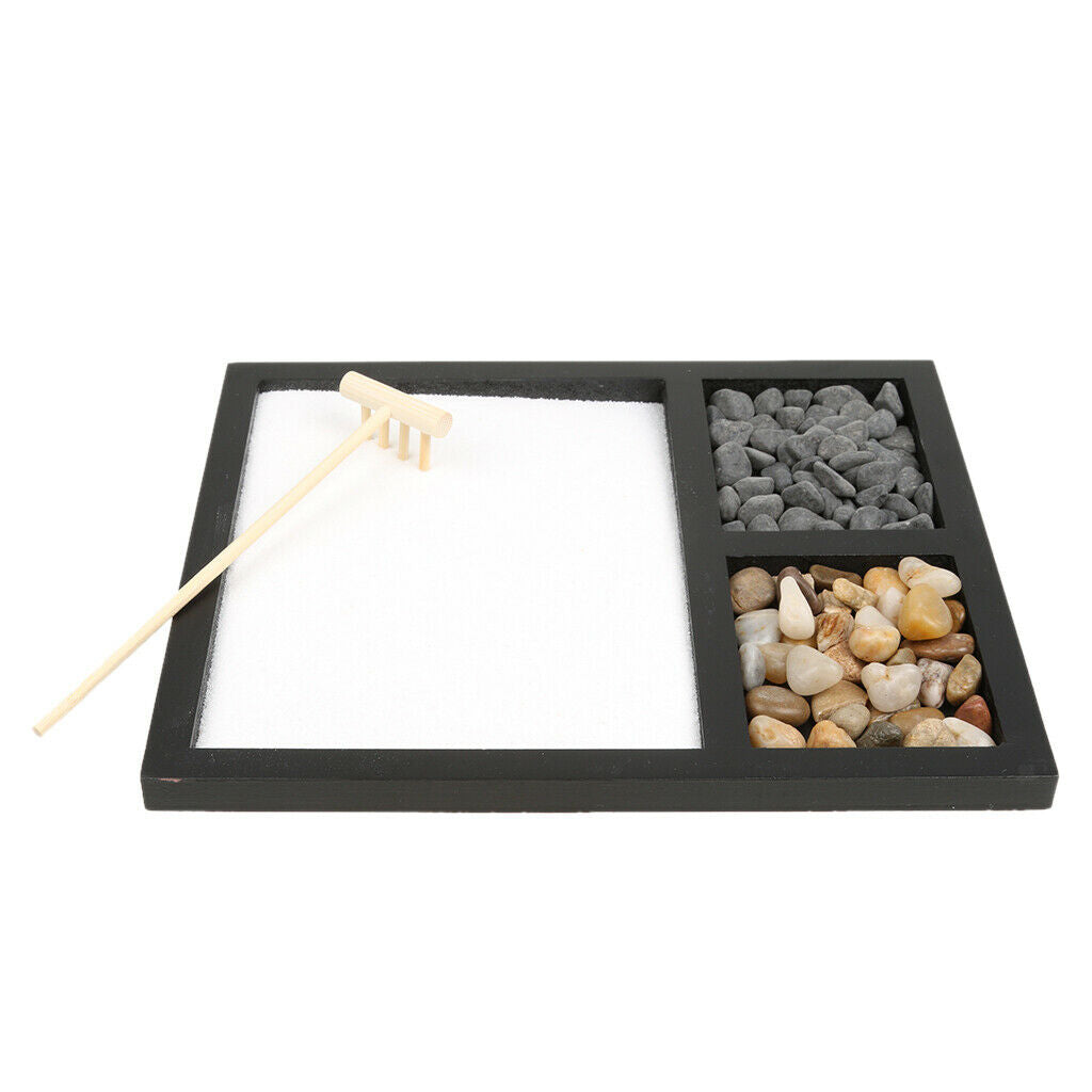 Zen Garden Sand Tray Stone Wooden Rake Sands Home Room Fengshui Ornament #2