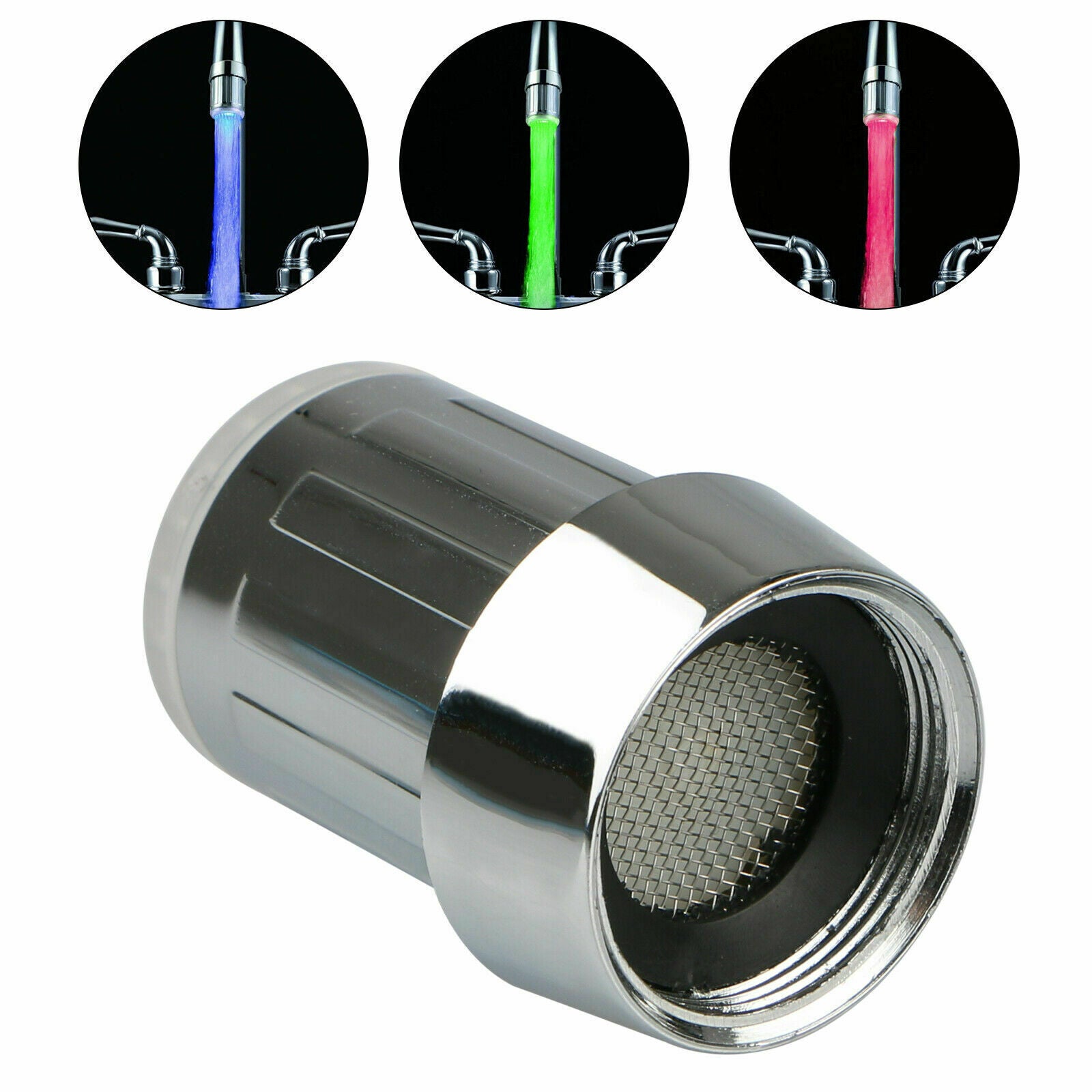 Water-Powered Temperature Sensing Glowing LED Kitchen Bathroom Faucet Light Tap