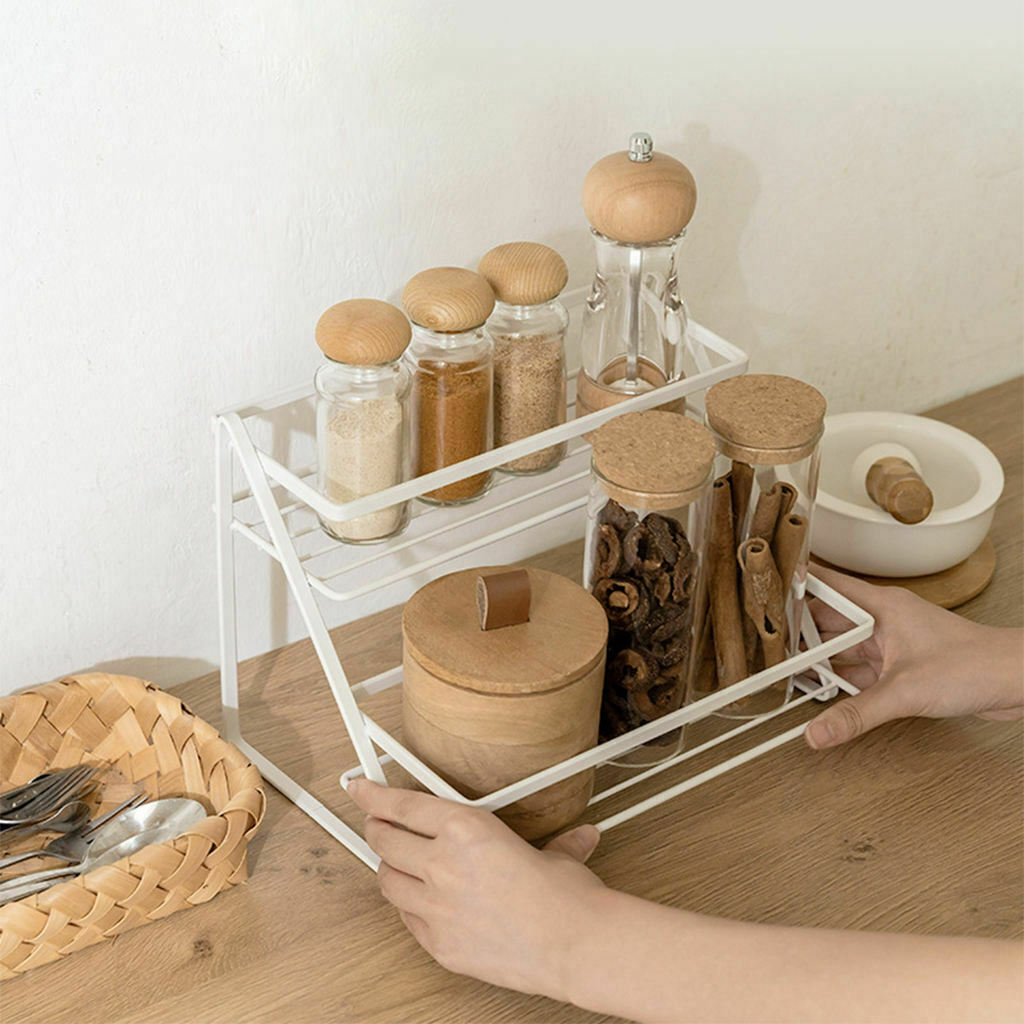 2-Tier Spice Rack Organizer Corner Rack Accessories Storage Rack for Office
