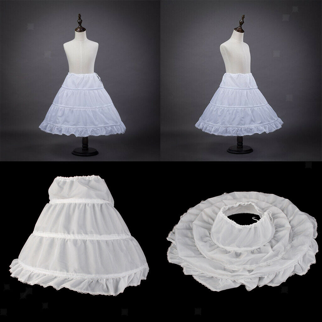 Flower Girl Children 3 Hoop Underskirt Kid Wedding Crinoline Petticoat 2-14Y